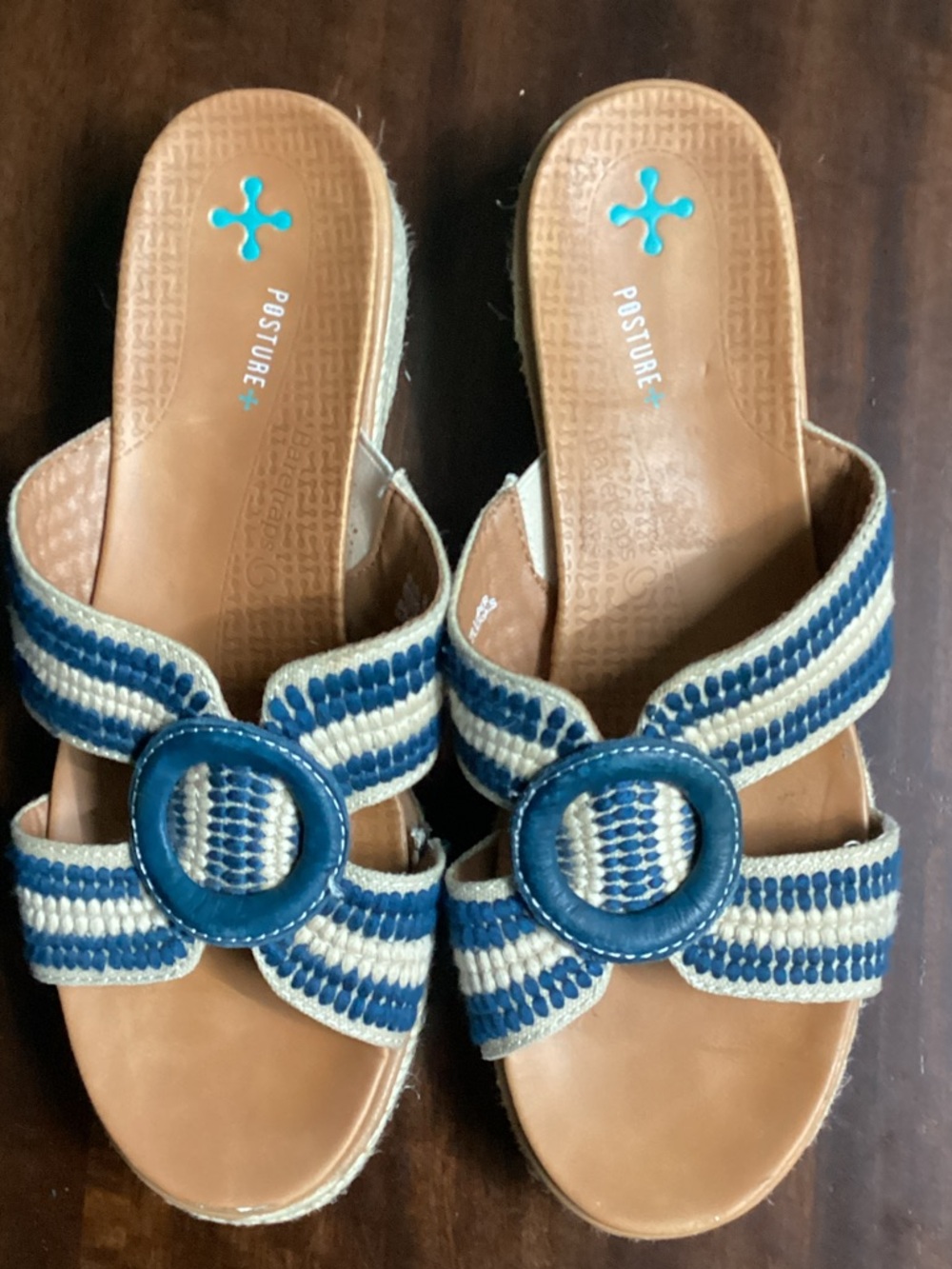 BareTraps Blue and Cream Striped Buckle Slide Mules Size 8M
